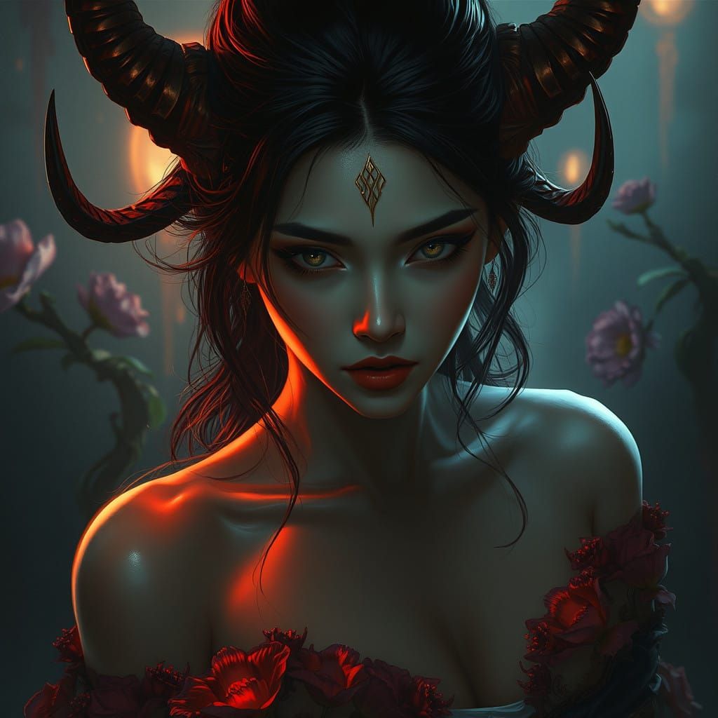 Elegant Asian Demon in a Garden of Heaven