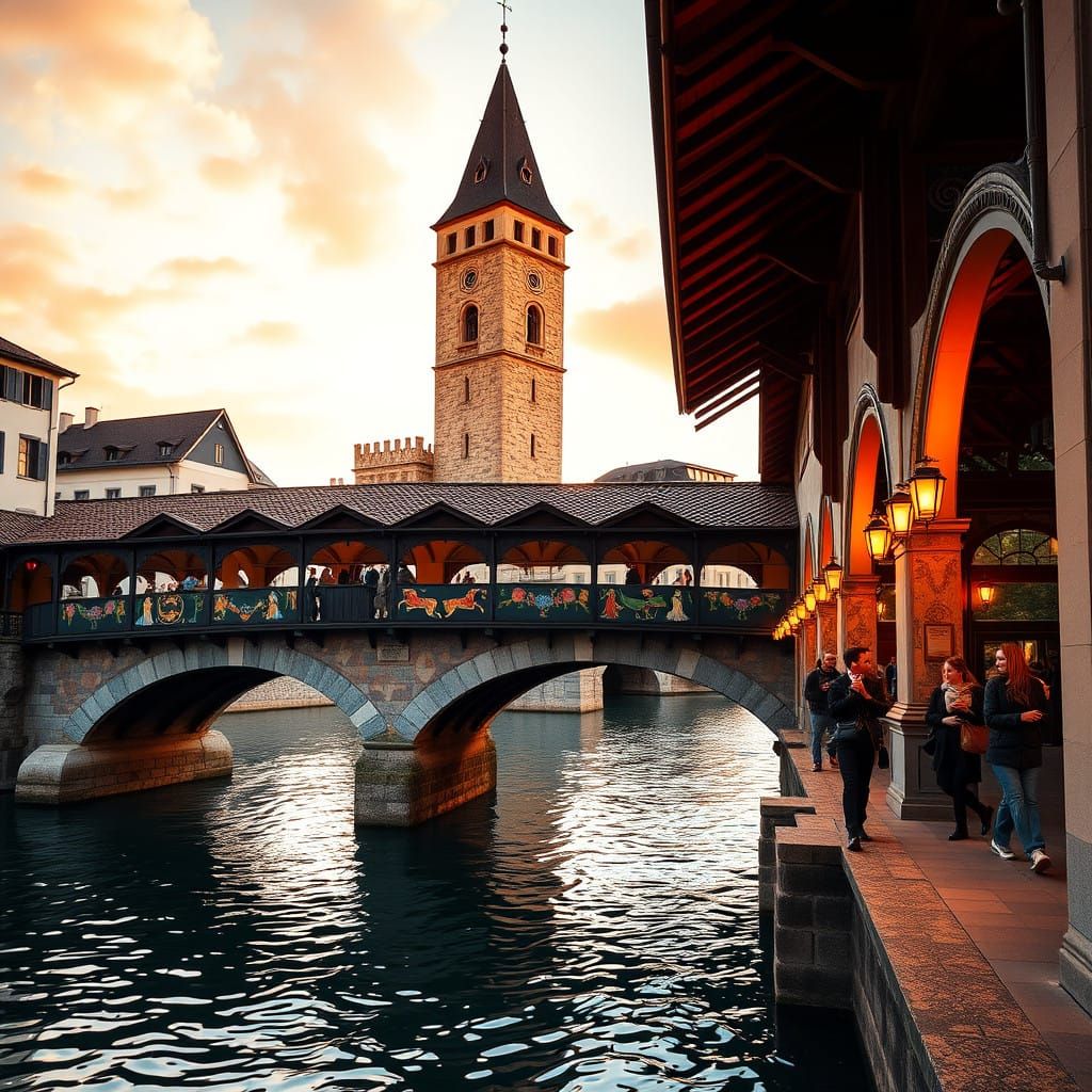 Golden Evening in Lucerne: Chapel Bridge and Water Tower