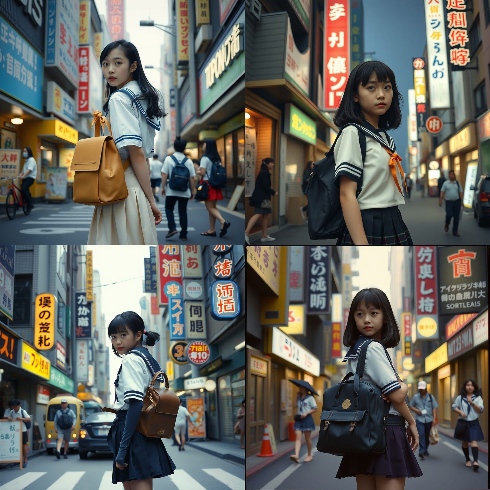 90s Style High School Girl in Tokyo Street