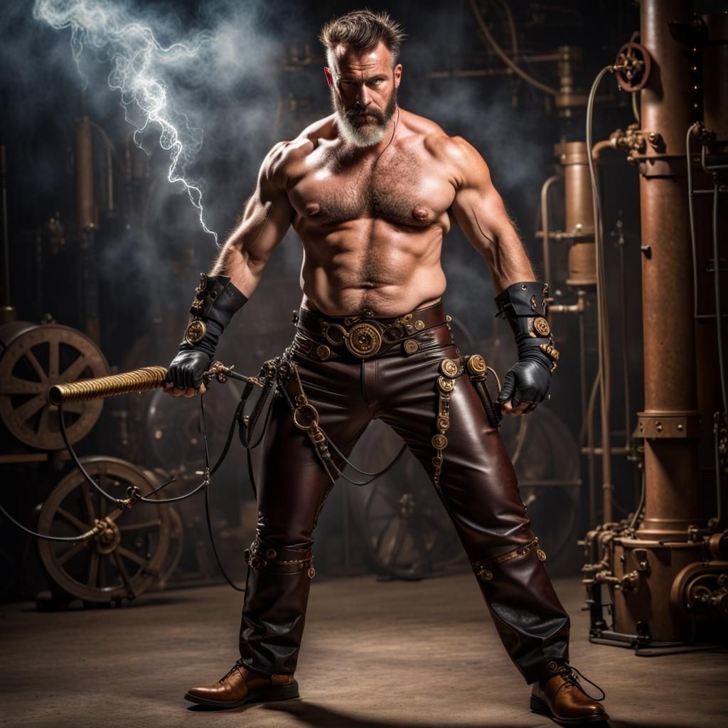 Steampunk Warrior Wields Electrified Whip in Anger