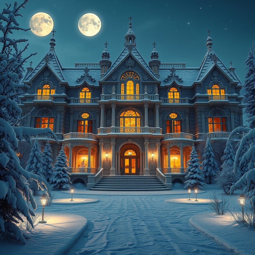 Ethereal Winter Palace in Snowy Serenity