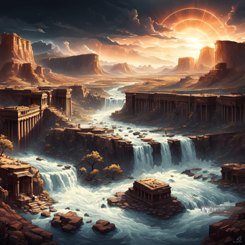 Sambatyon River: A Mythic Panorama in Cinematic Style