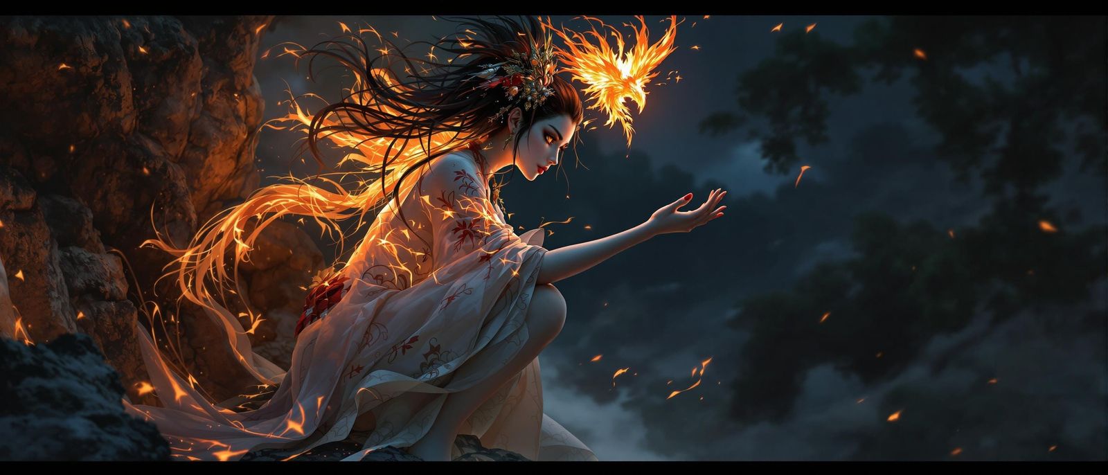 Geisha with Phoenix: Realistic Fantasy Art Portrait