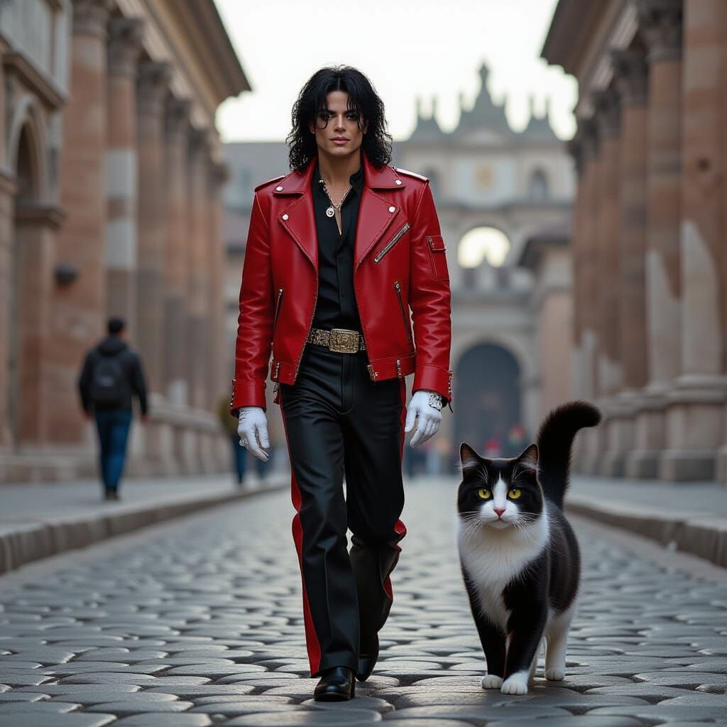 Michael Jackson and Bombay Cat in Rome, Retrofuturism