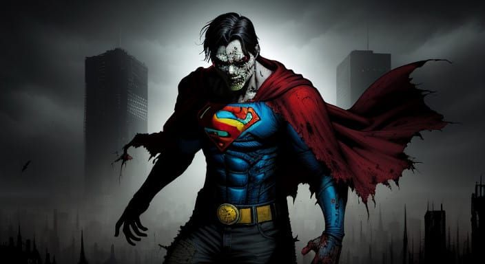 Heroic Zombie Superman in Desolate Metropolis