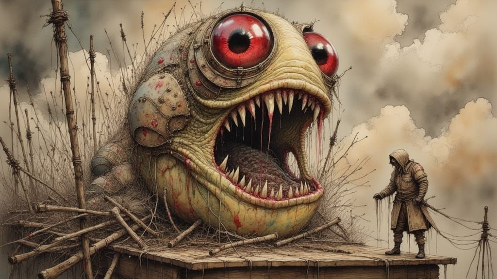 Menacing Biomechanical Eyeball in Dark Cyberpunk Style