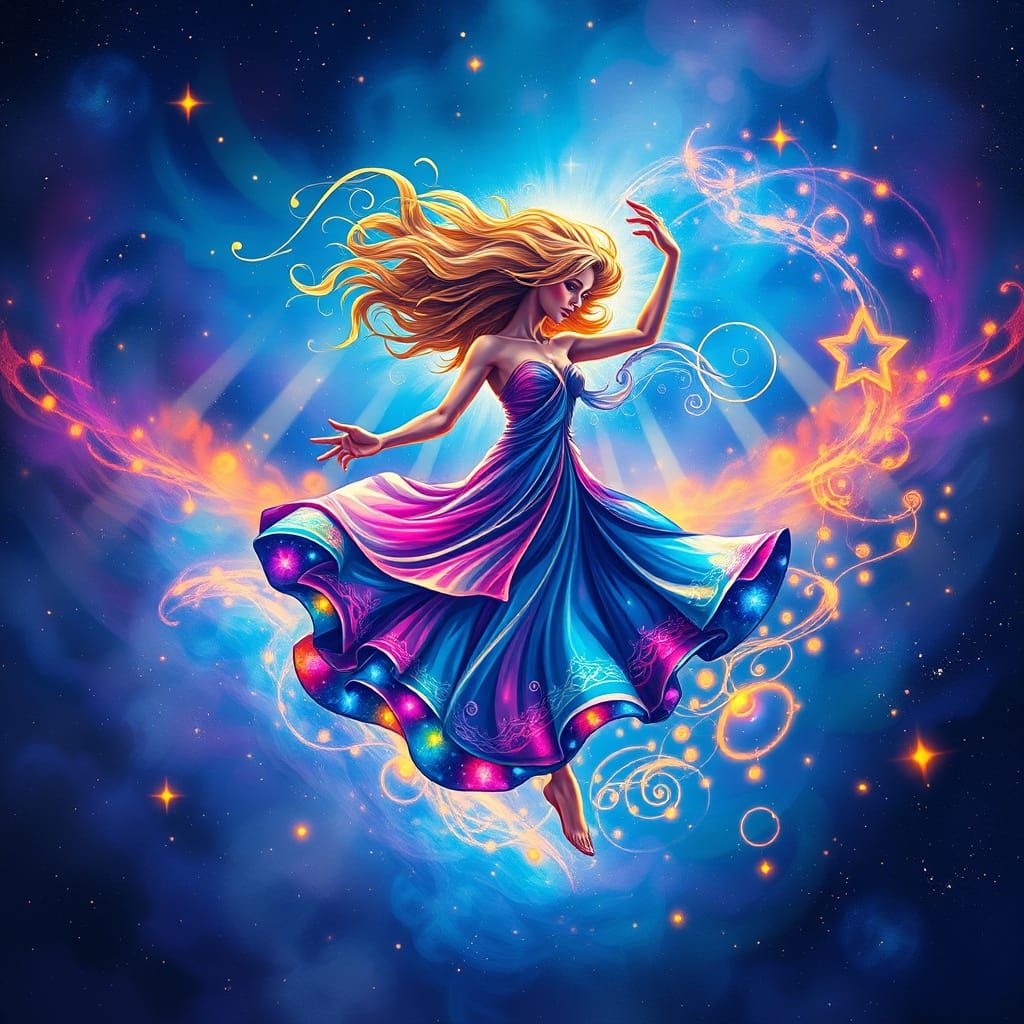 Cosmic Dancer in Vibrant, Swirling Aura