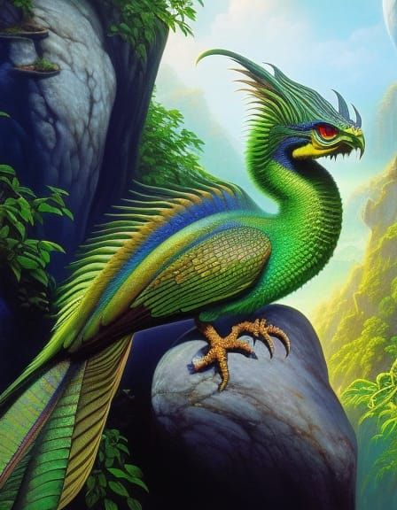 Basilisk Portrait in Lush Jungle, 3D Rendered