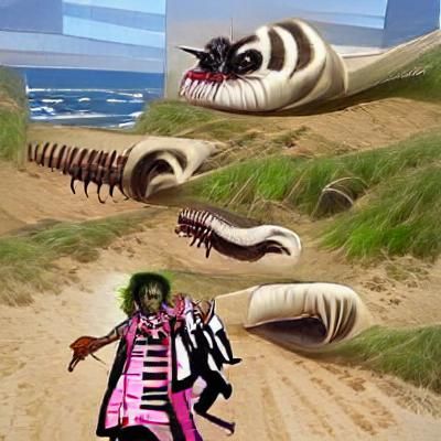 Surreal Sandworm Creature in Fantasy Setting