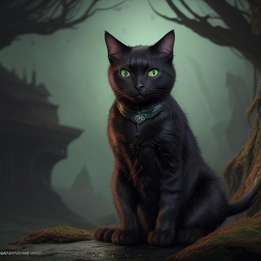 Dark Ginger Cat with Green Eyes: Fantasy Concept Art