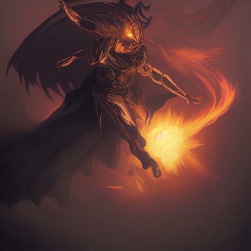 Golden Horned Angel Battles Shadow Demon