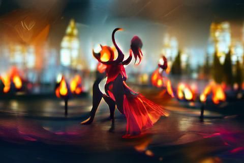 Dancing Figure in Flames with Bokeh
