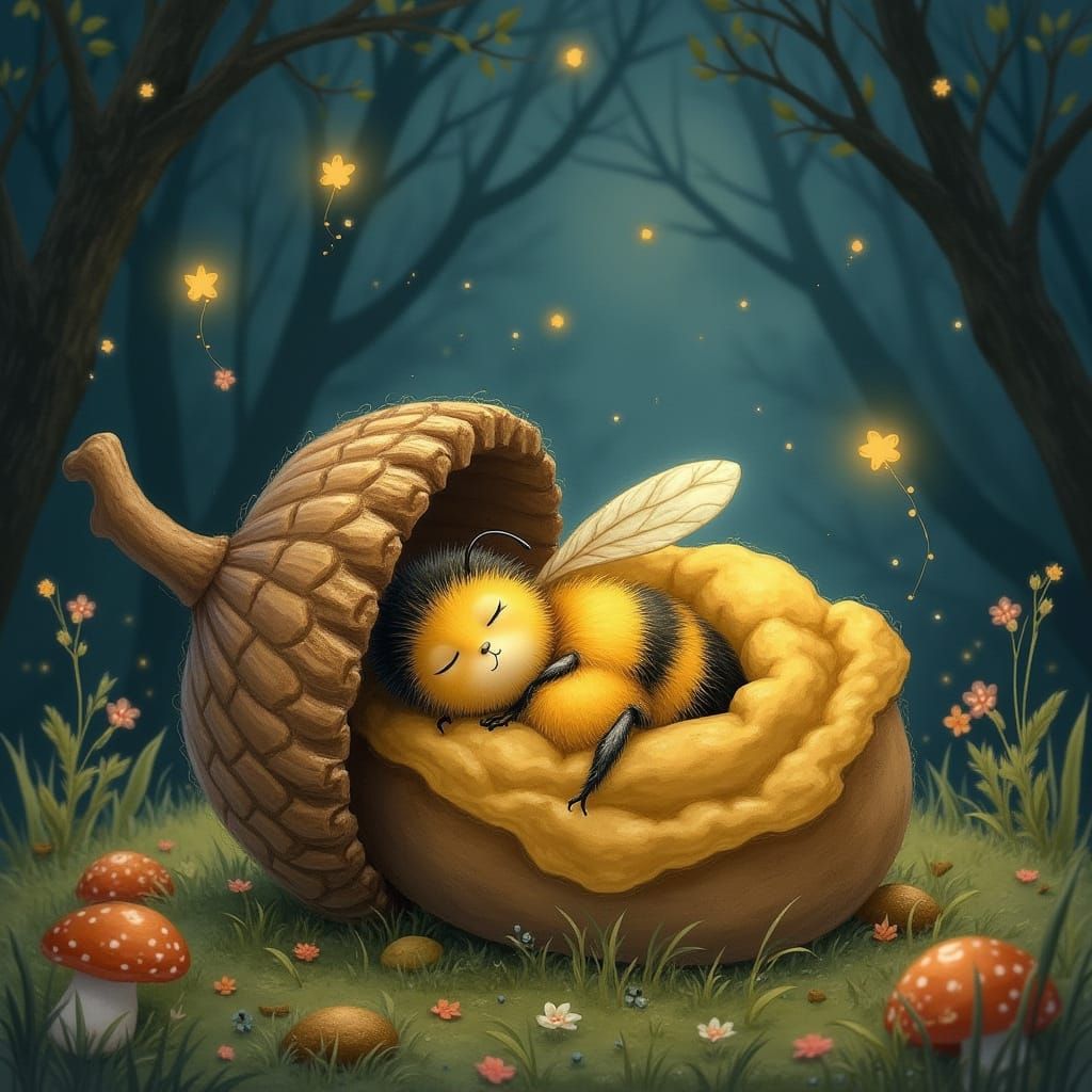 "A bumblebee" dressed in cozy pajamas is curled up fast asle...