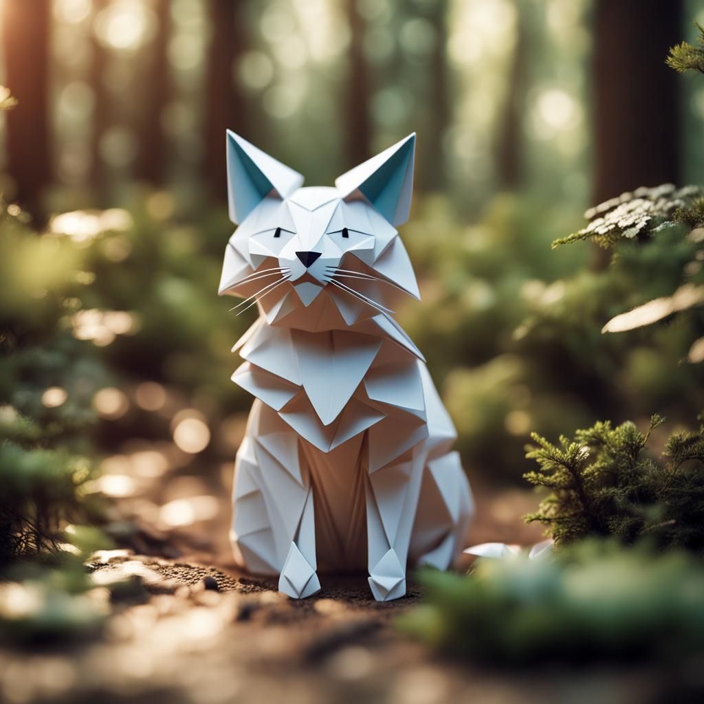 Origami Cat in Forest Papercraft