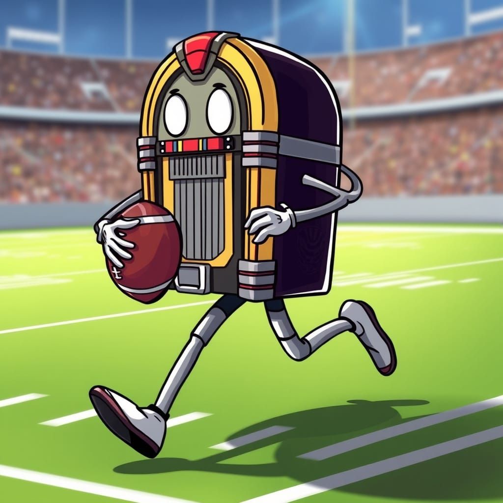 Cartoon Jukebox Runs on Football Field
