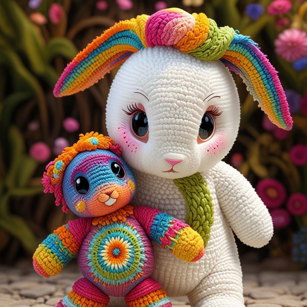 Stunning Crochet Bunny in Vibrant Cosmic Colors