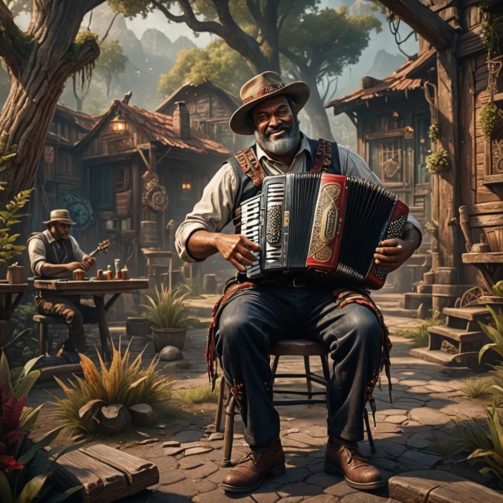 Cajun Accordion Player in Detailed Matte Painting