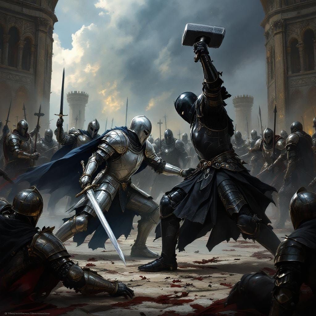 Knights Clash in Arena: Dark Fantasy Duel