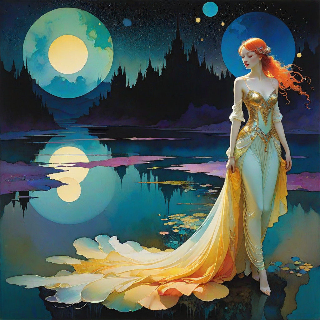 Vibrant Arabesque Ink Art Piece in Triadic Colors