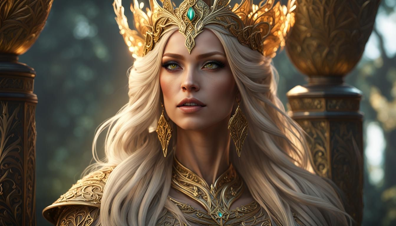 Elven Queen Portrait in Hyperdetailed Digital Art