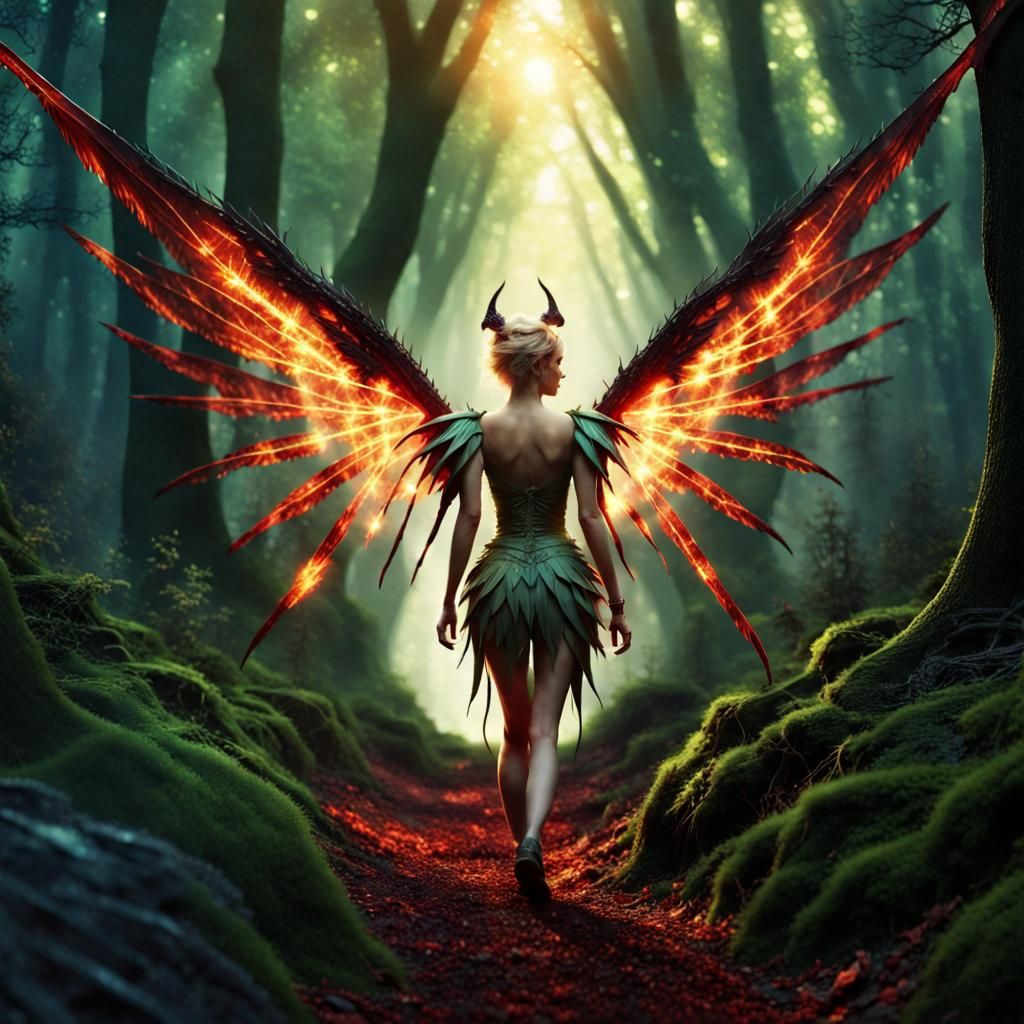 Winged Woman in Forest: Fantasy Art