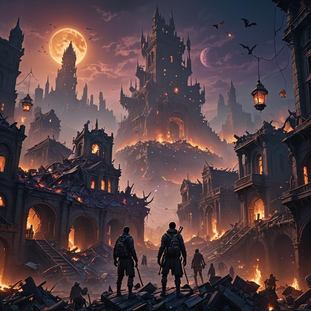 Post-Apocalyptic Survivor in Ruined Cityscape