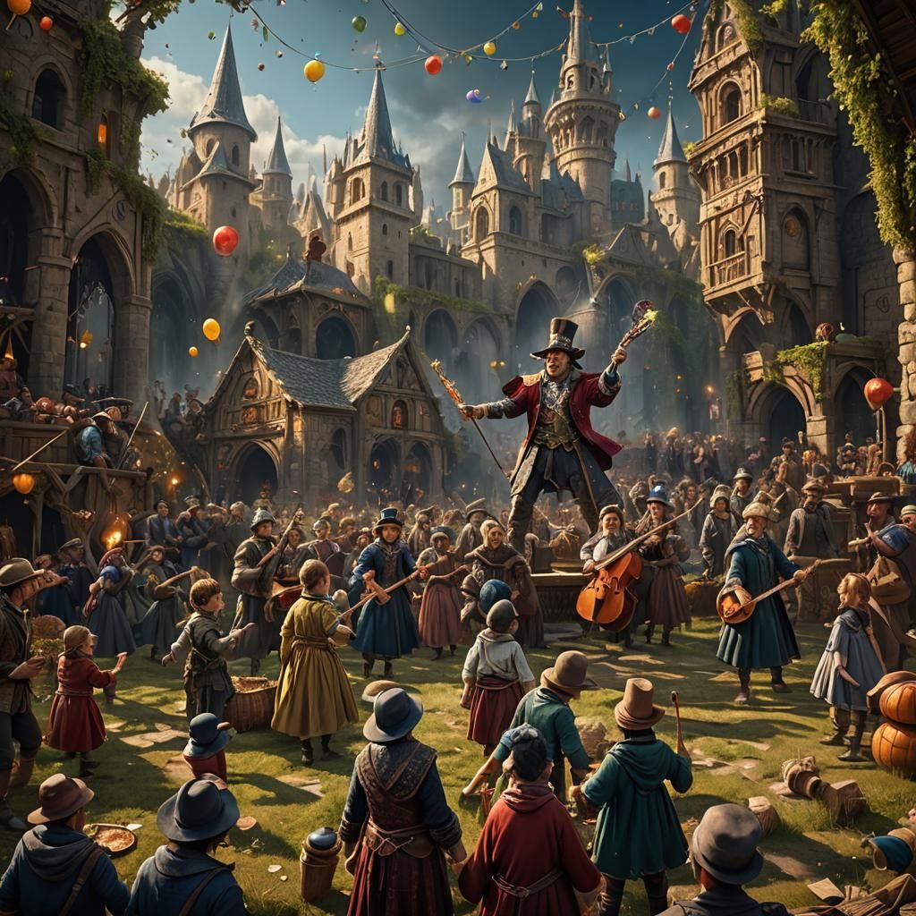 Celebrating Crowd Applauds Singer in Detailed Fantasy Art
