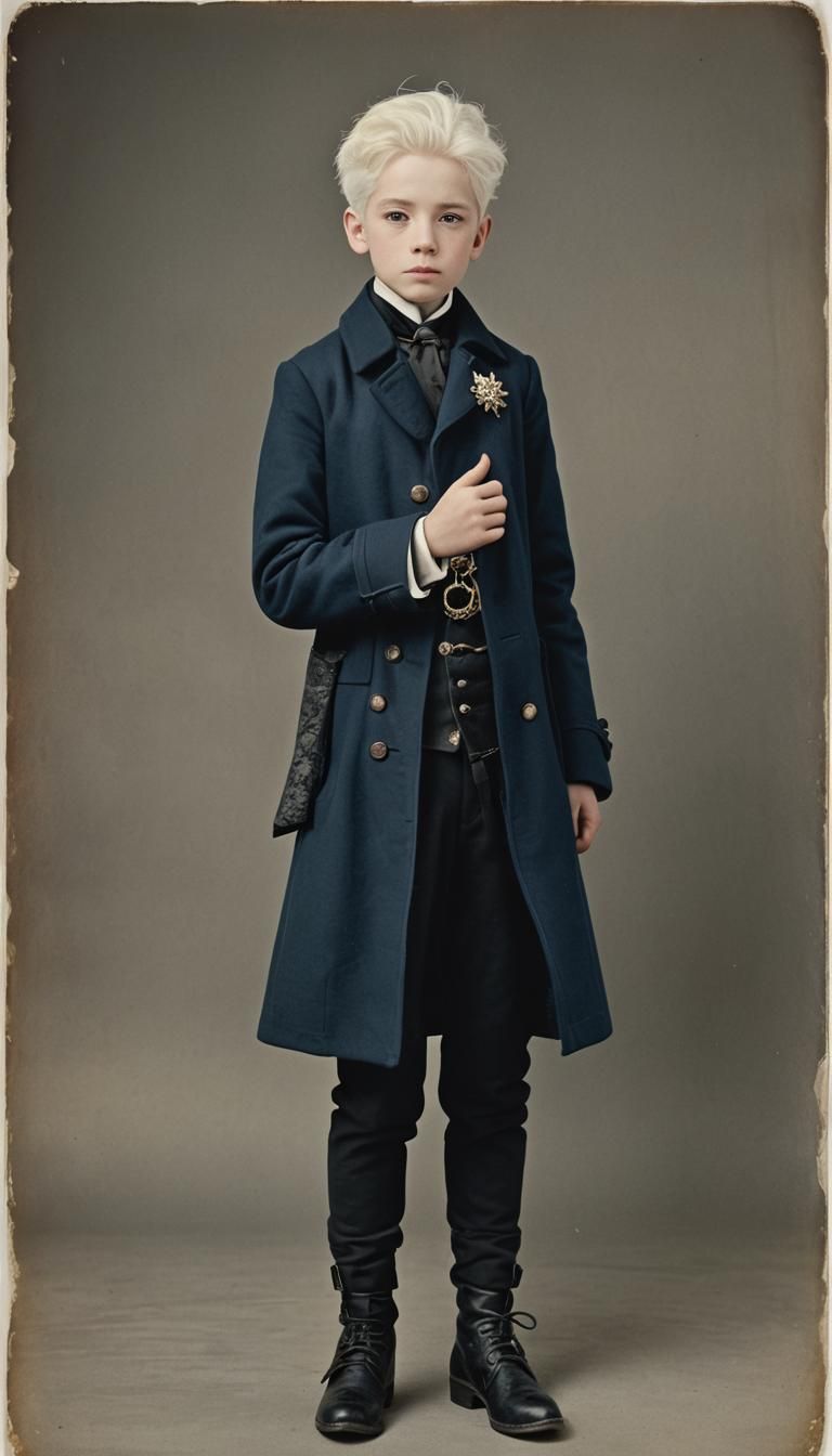 Young Boy in Blue Coat, Graphic Novel Style