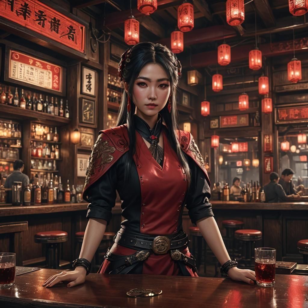 Cyber Western Japanese Woman in Detailed Matte Painting