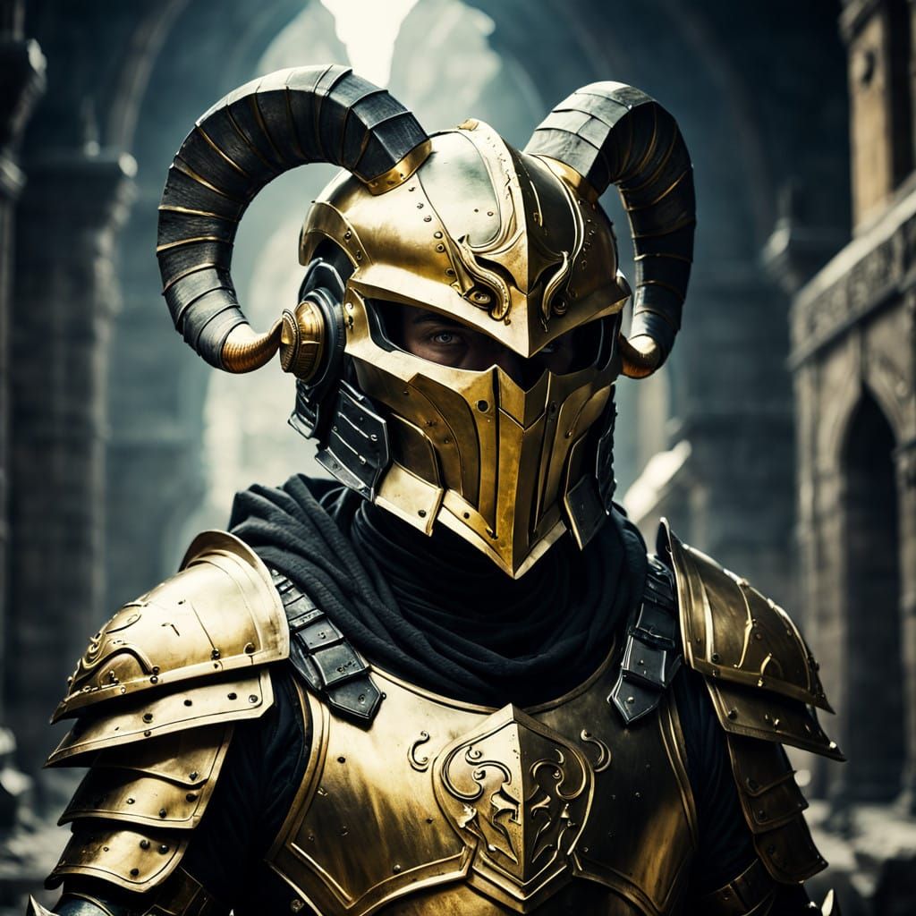 Epic Knight in Regal Armor, Horned Helmet