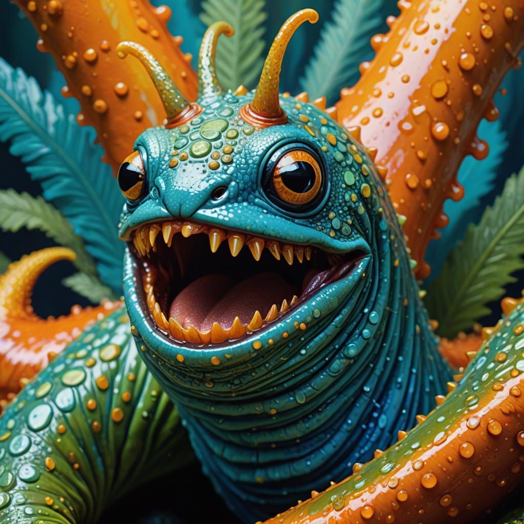 Vibrant Slug Monster in Abstract Expressionism