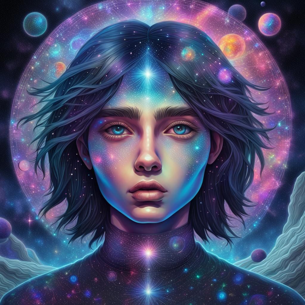 Astral Cosmic Emo Illustration in Pablo Amaringo Style