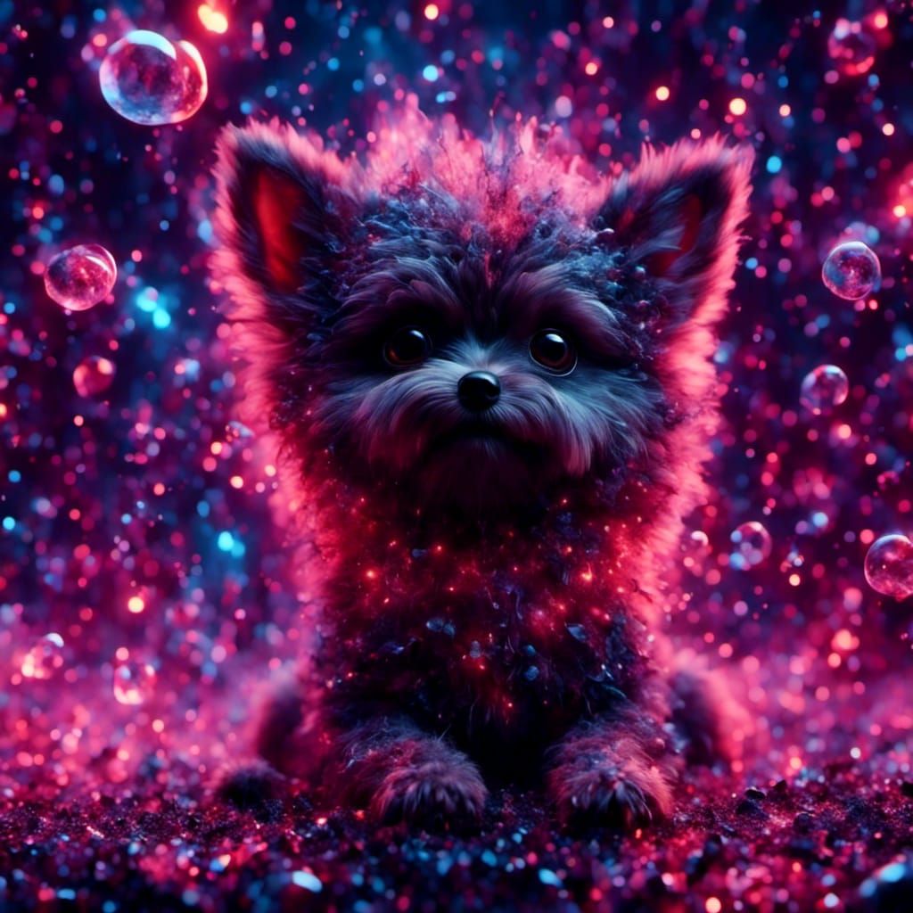 Surreal Baby Dog with Cracked Glass Texture