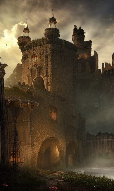 Medieval Castle Ruins in Dramatic Digital Painting