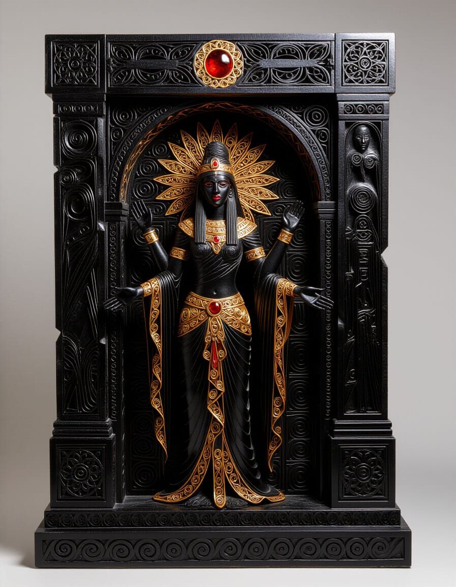 Monolithic Death Portal: Fractalpunk Sculpture in Onyx and R...