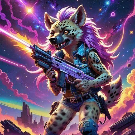 Furry Hyena Fires Laser Rifle in Galaxy