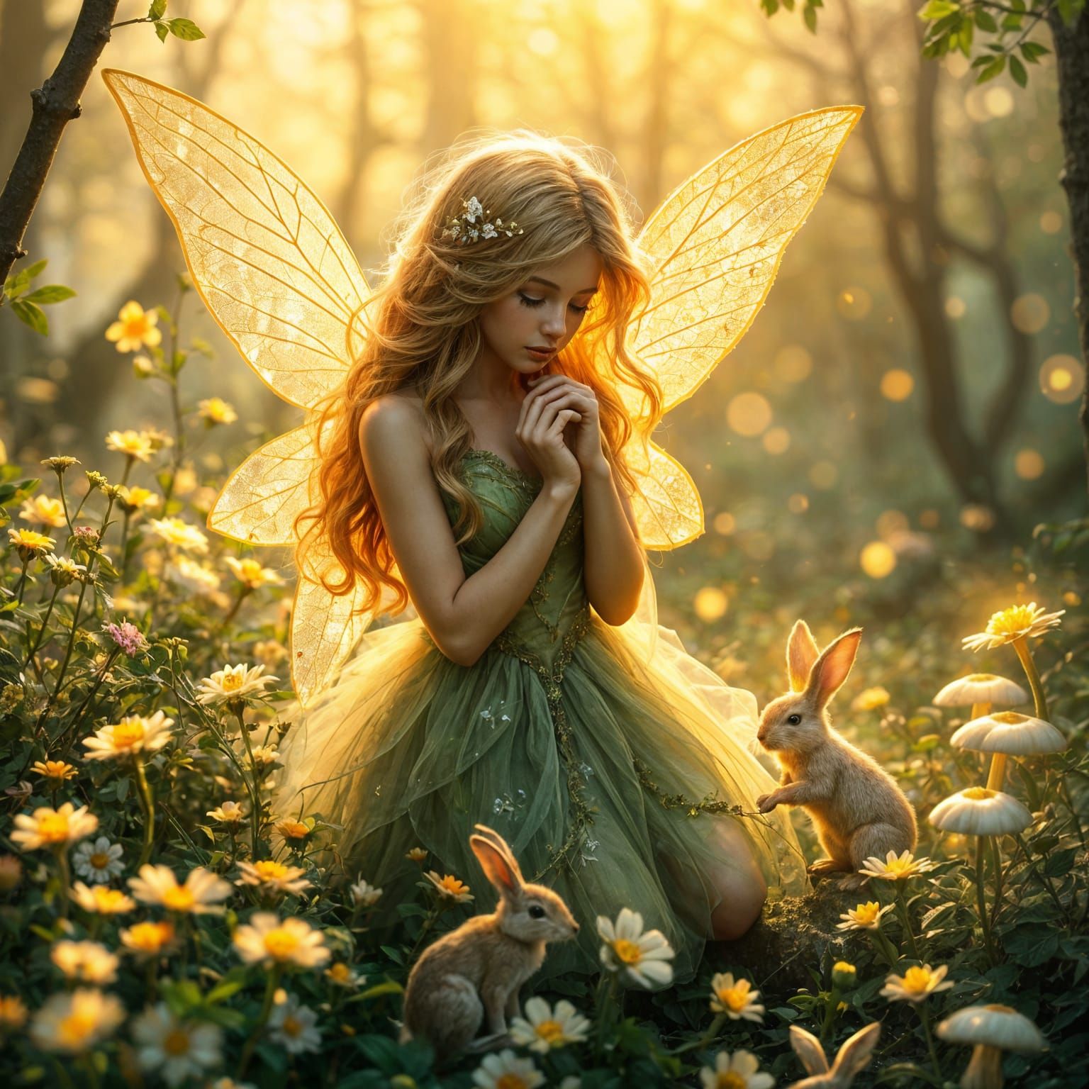 Golden Fairy in Enchanted Forest Glade