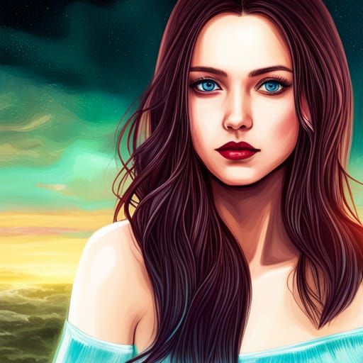 Beautiful Japanese Princess in Astral Illustration Style