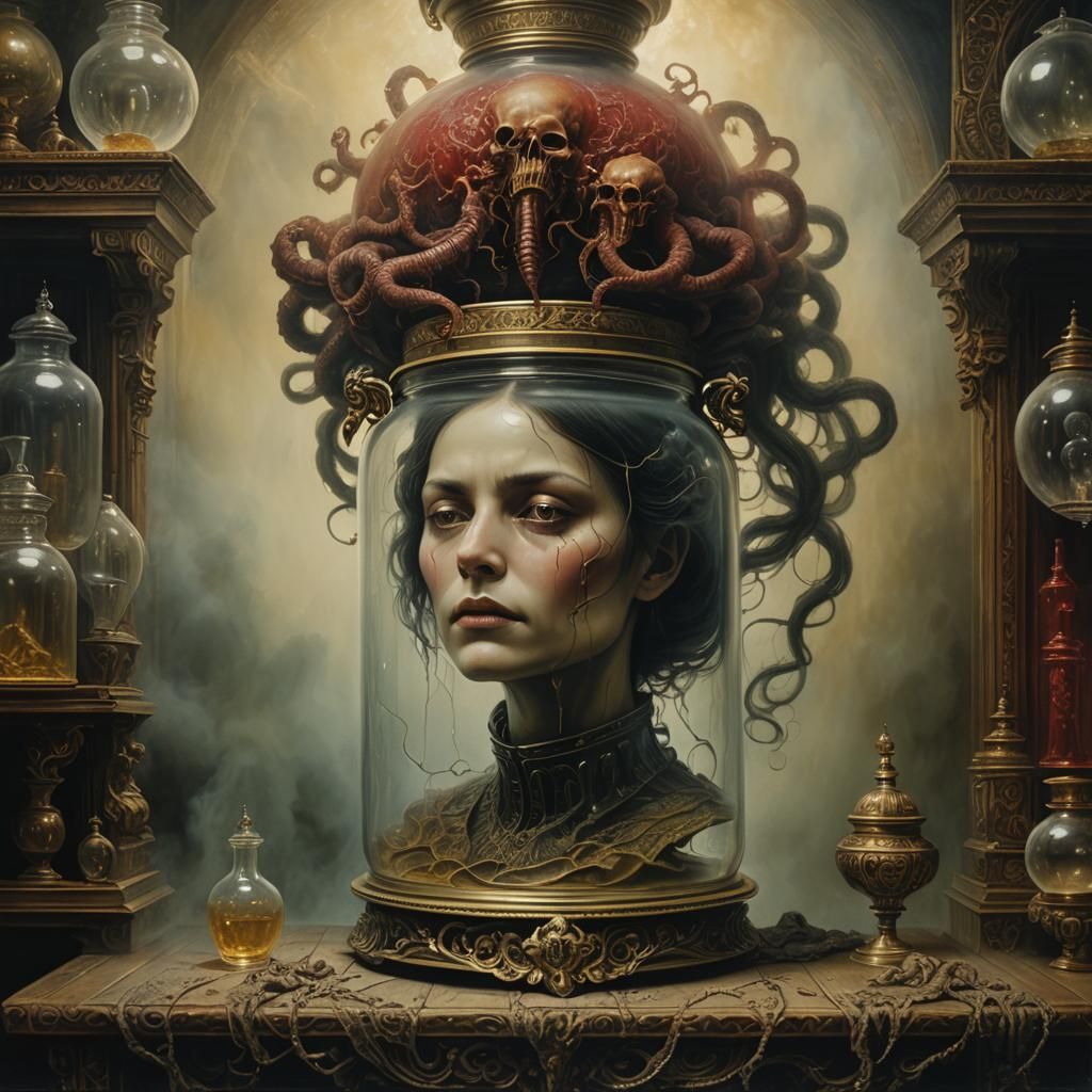 Victorian Oil Painting of a Head in a Jar