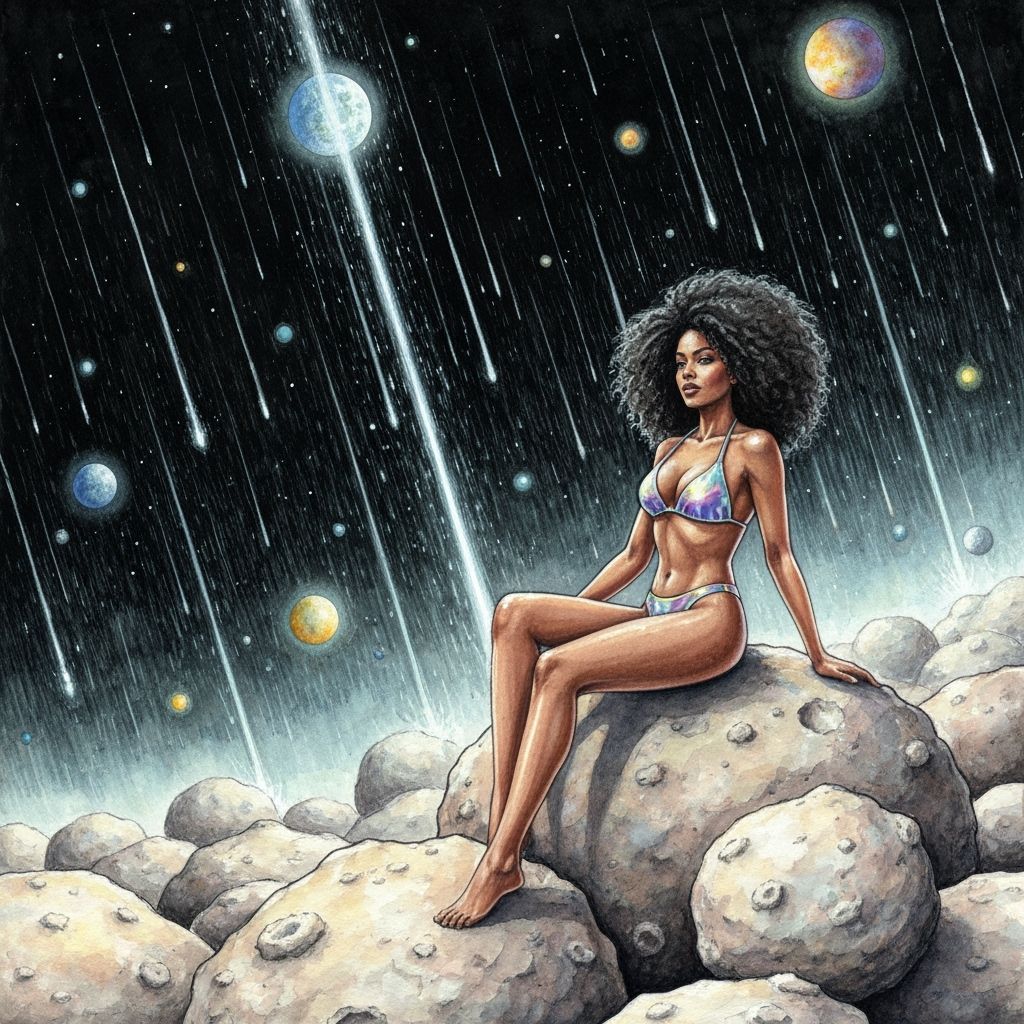 Fashion Lady in Space Bikini, Watercolor Painting