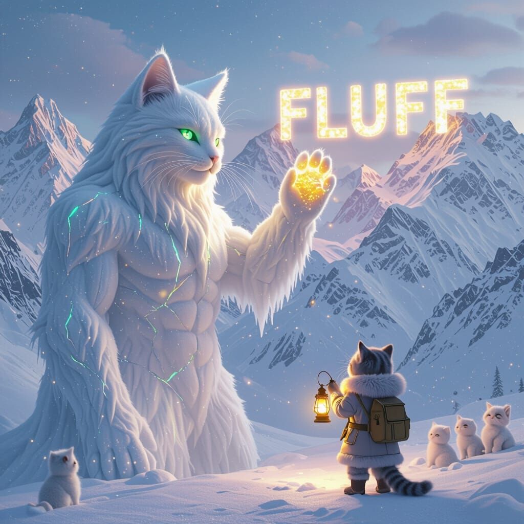 Ethereal Snow Feline Spirit Guides Fluffy Kittens