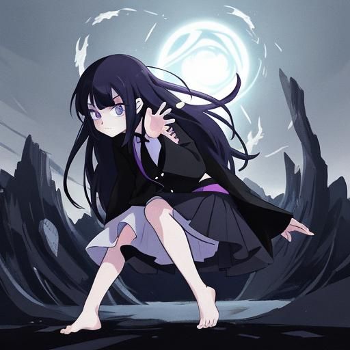 Anime Goth Girl in Cel-Shaded Style