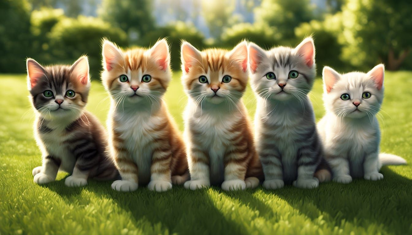 Kittens Playing in a Sunny Green Garden