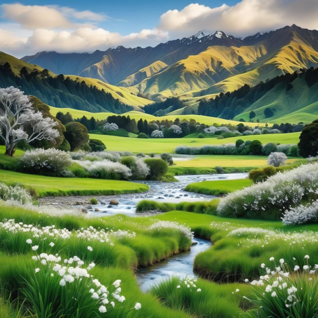 Scenic New Zealand Landscape with Snow Mountains