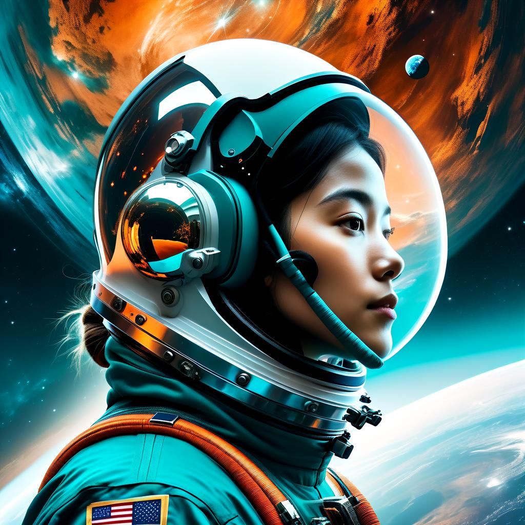 Cosmic Astronaut Double Exposure in Dreamlike Style