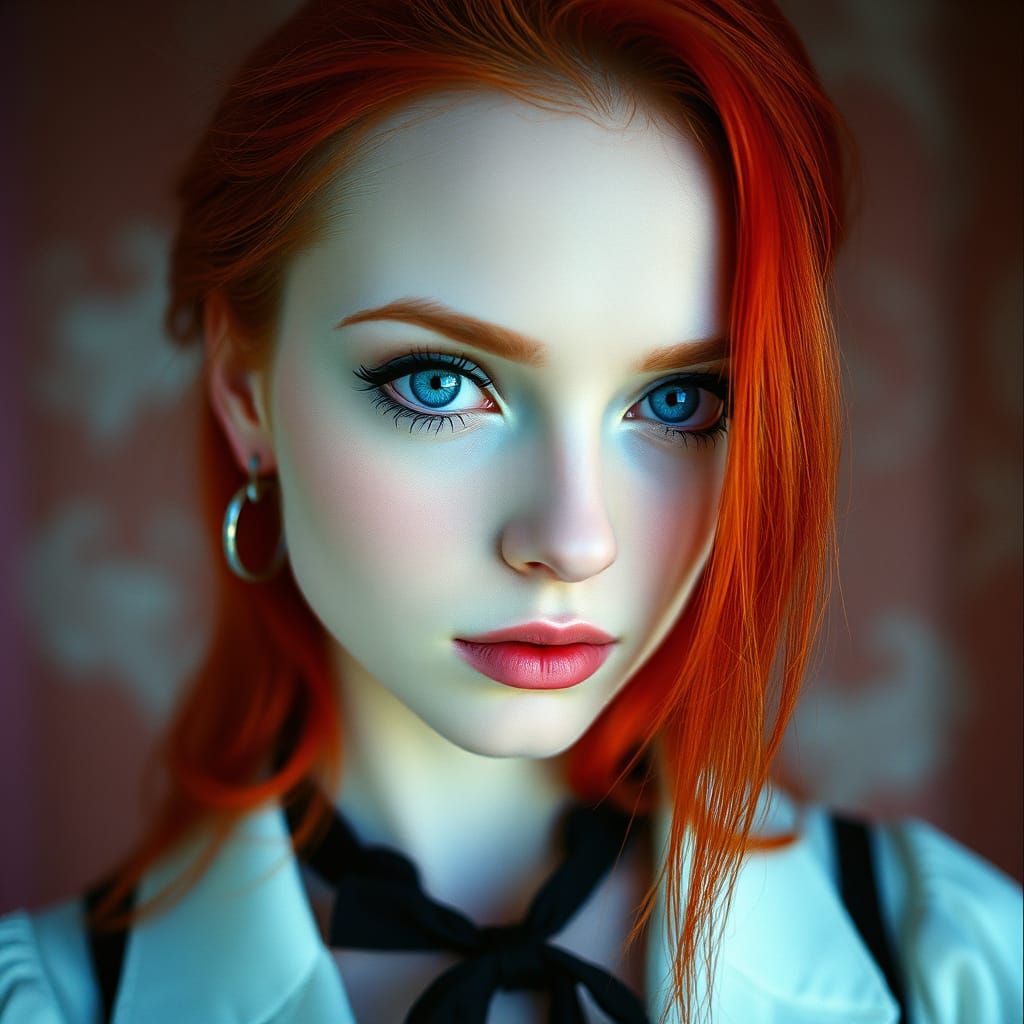 Neo-Goth Woman With Red Hair And Blue Eyes