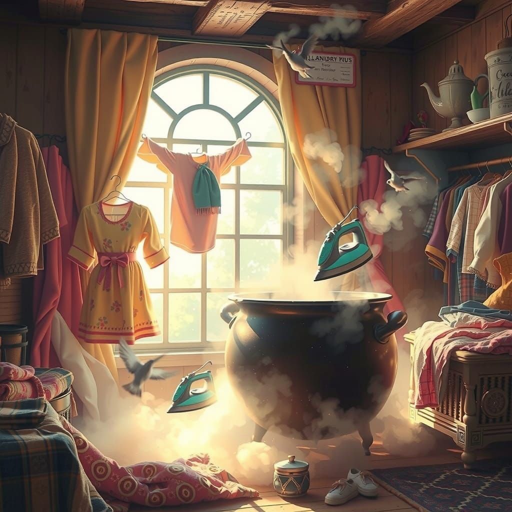 Magical Laundry Room: Sorcerous Cauldron Steams Clothes