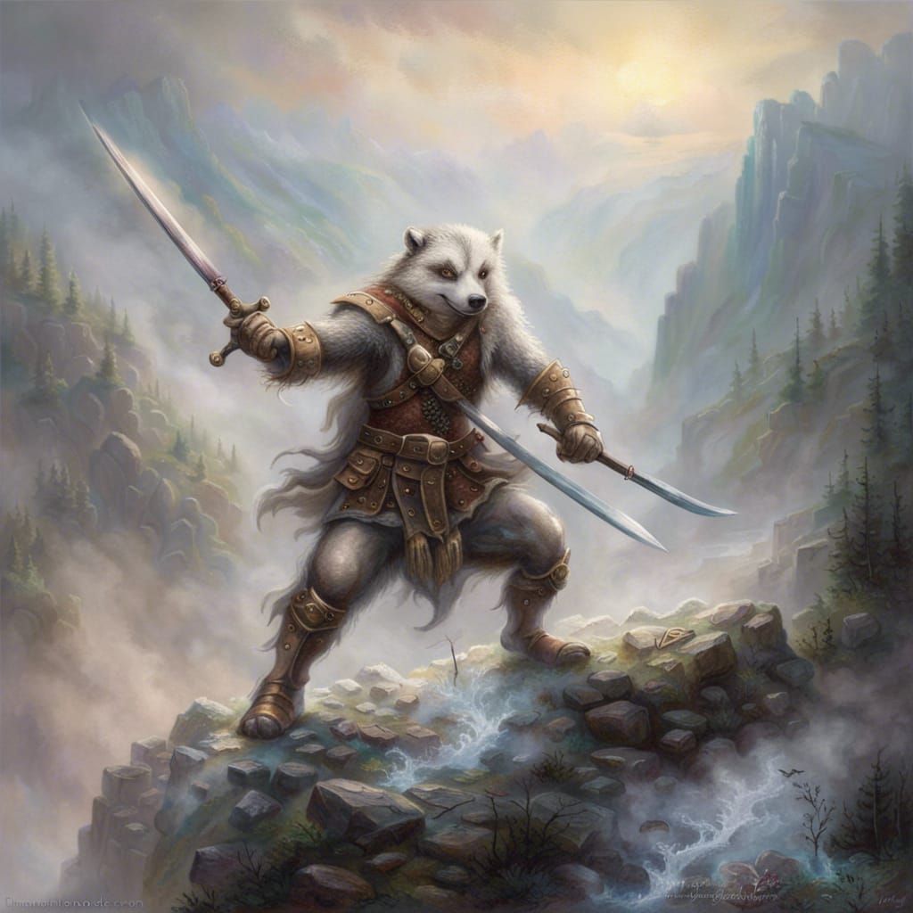 Warrior at Mountain Pass in Ethereal Fantasy Style