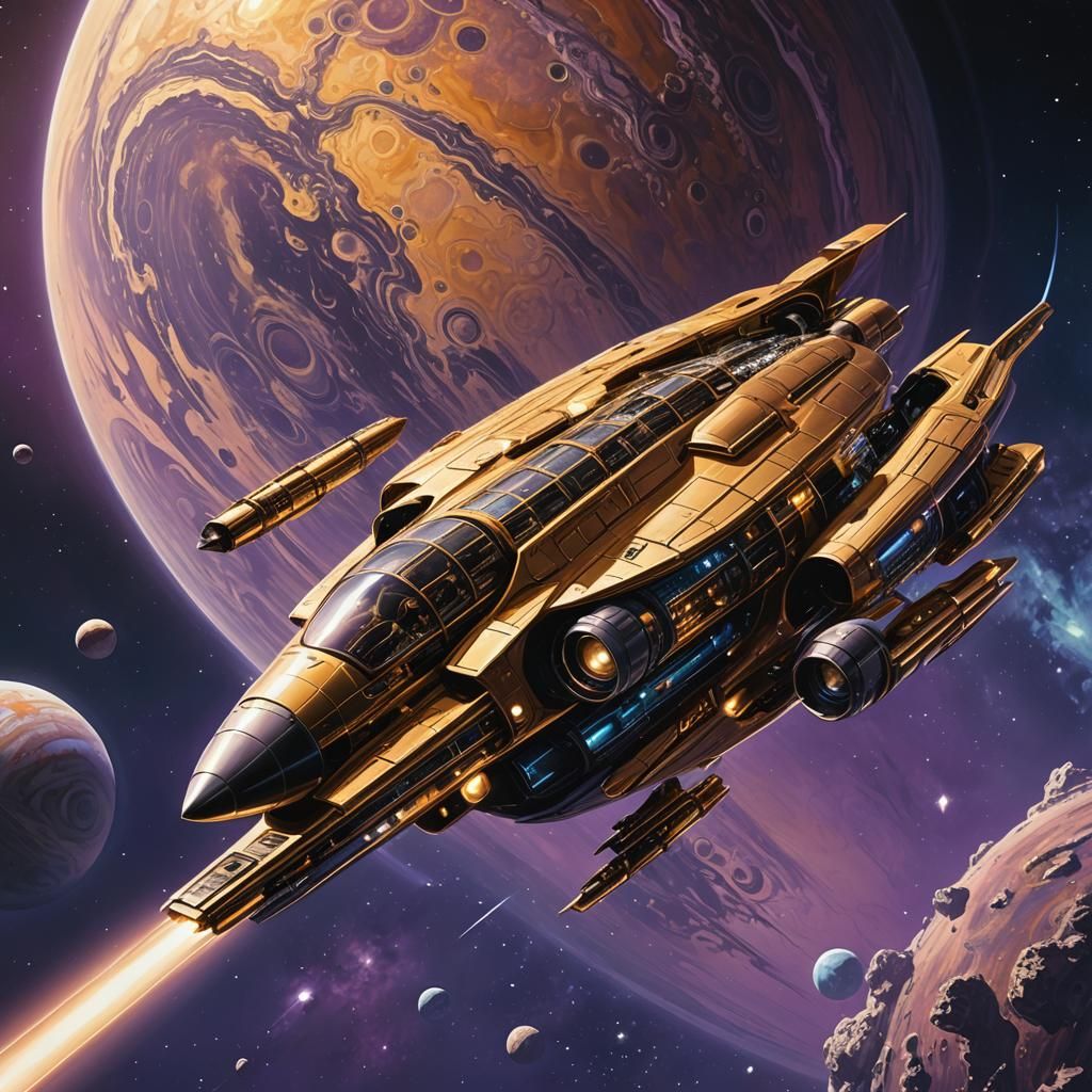 Discovery One Spaceship in Retro-Futuristic Style