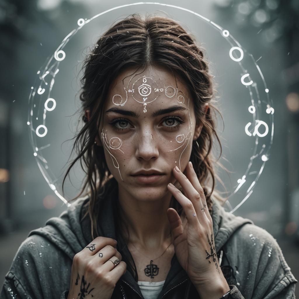 Time Traveling Girl with Glowing Rune Tattoos